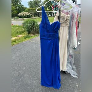 Bright blue front-slit chiffon gown